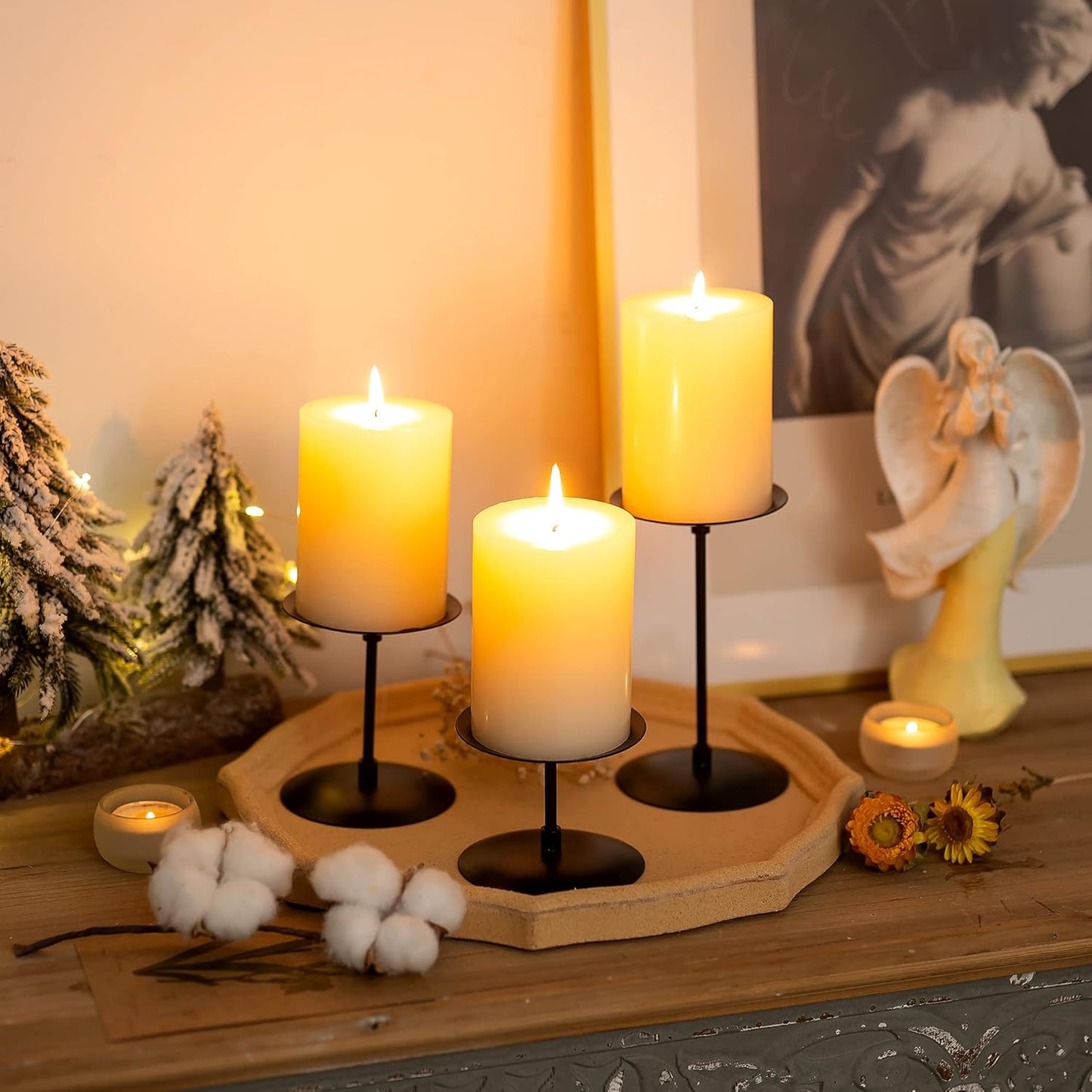 Pillar Candle Holders Candelabra Gold - Set of 12 Bulk Candle Stand Iron Plate Minimalism Modern Home Mantel Dinning Table Decorations Centerpiece for Wedding, Party, Housewarming, Events