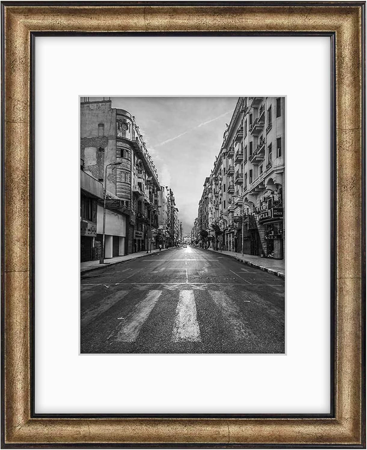 Golden State Art, 11x14 Photo Frame with Mat for Pictures 8x10 and Real Glass (Dark Gold Brown & Bronze Pewter Panel with White Color Mat, 1.25 Inch Frame Border)