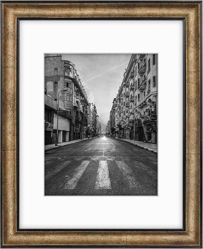 Golden State Art, 11x14 Photo Frame with Mat for Pictures 8x10 and Real Glass (Dark Gold Brown & Bronze Pewter Panel with White Color Mat, 1.25 Inch Frame Border)