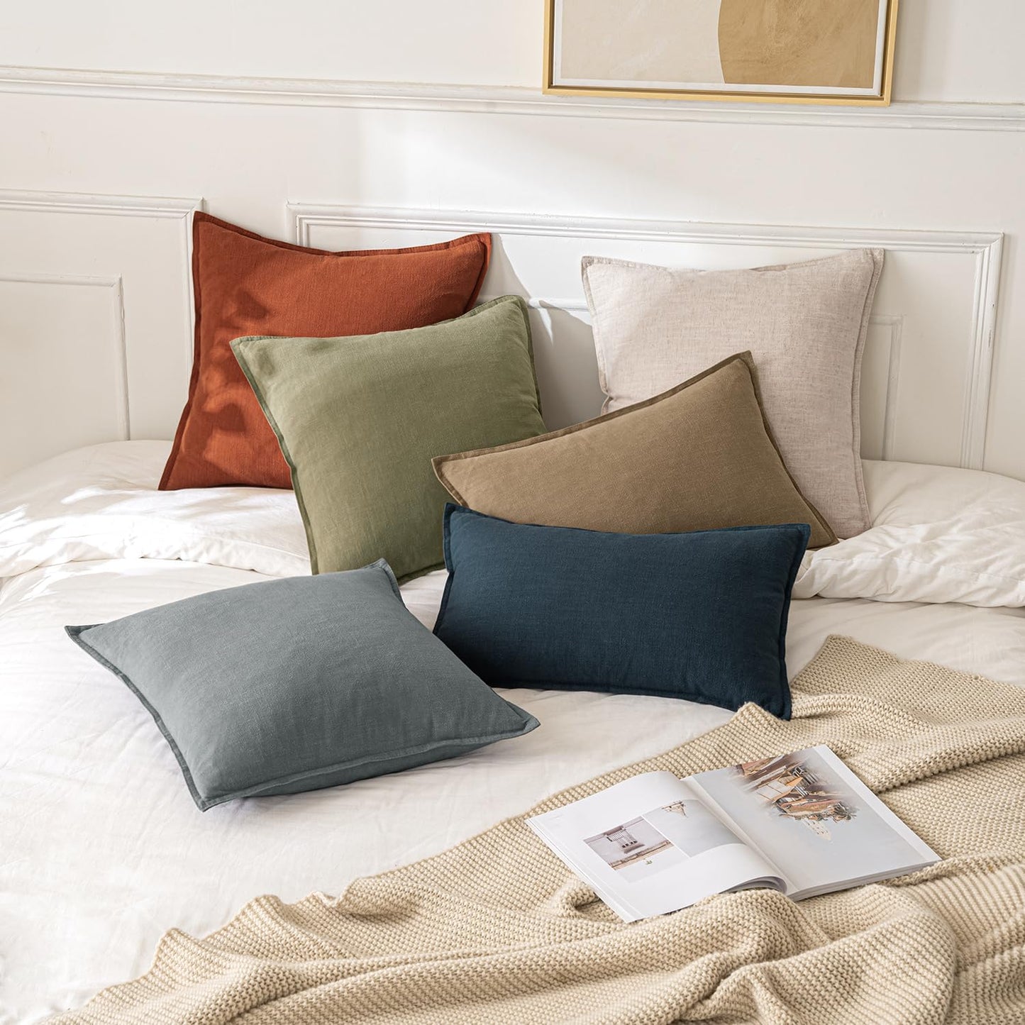 MIULEE Decorative Linen Euro Sham Pillow Covers 26x26 Cream White Boho Farmhouse Neutral Couch Throw Pillows for Bed Pack of 2 Accent Modern Pillowcase Sofa Livingroom Home Decor