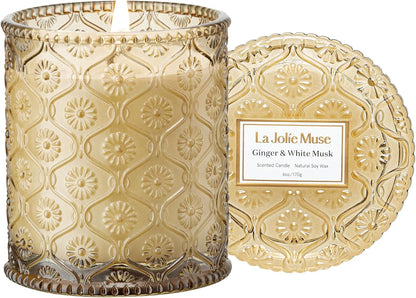 LA JOLIE MUSE Santal Rose Scented Candle – Saffron, Rose & Leather | 6 oz Natural Soy Wax | 40 Hours Clean Burn | Self Care Gifts for Women | Elegant Home Decor