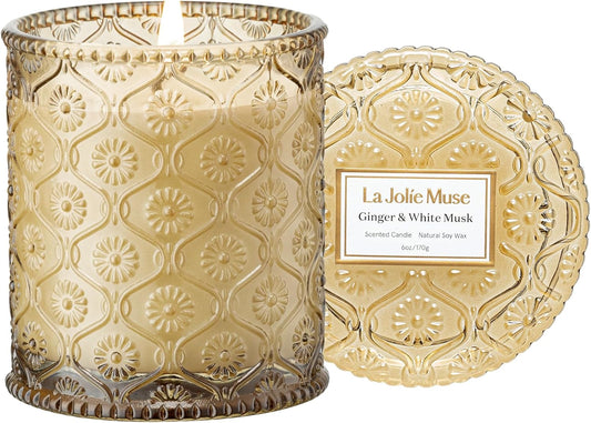 LA JOLIE MUSE Santal Rose Scented Candle – Saffron, Rose & Leather | 6 oz Natural Soy Wax | 40 Hours Clean Burn | Self Care Gifts for Women | Elegant Home Decor