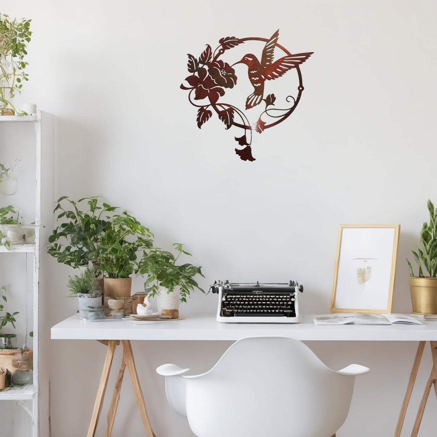 Zoihet Round Metal Bird Wall Art Decor - Hummingbird Wall Art Silhouette for your patio, garden, and fence Art Decor, Bird Wall Silhouette Indoor and Outdoor Hanging (Red)