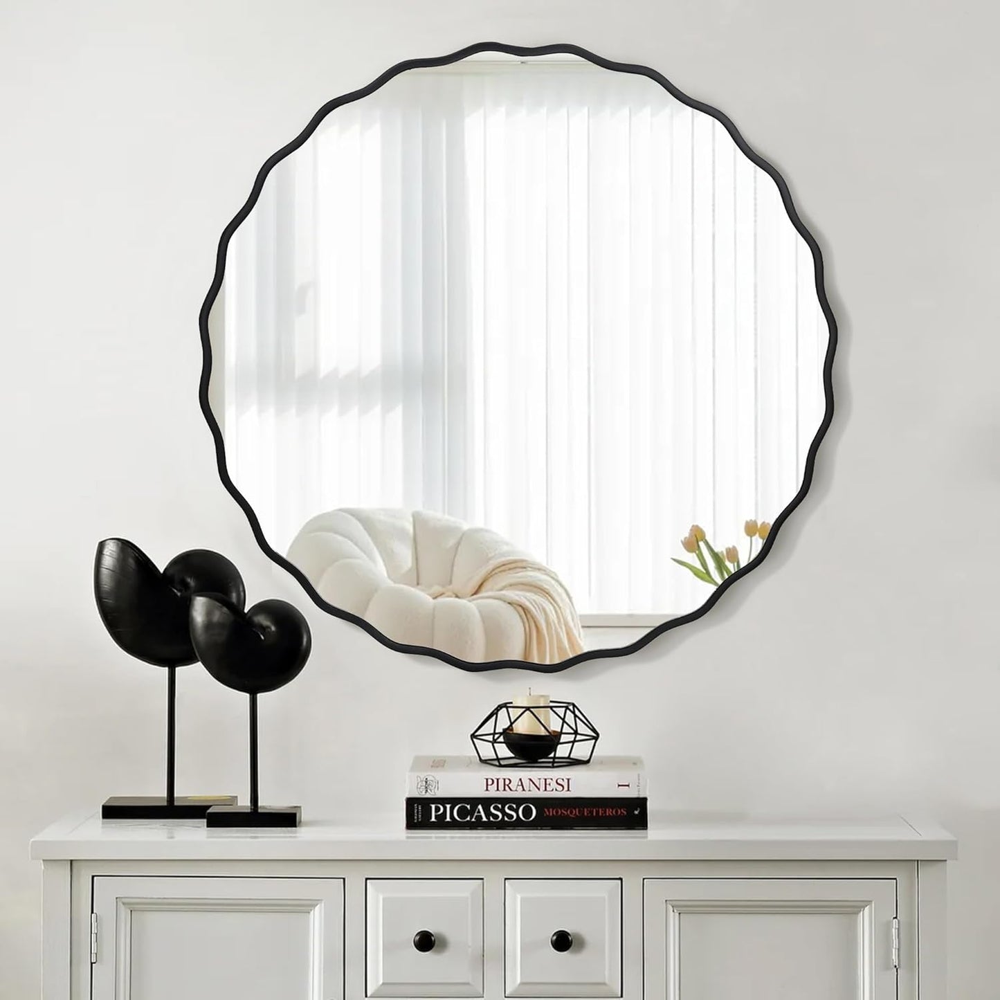 White Round Mirror 30 Inch, Circle Wall Mirrors for Bathroom, Bedroom Living Room or Entryway