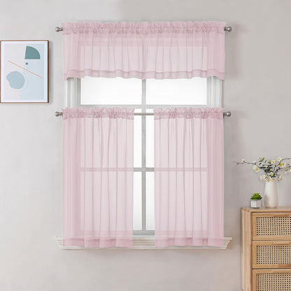 Chyhomenyc Sheer White Valances for Windows 2 Pack, Small Window Curtains for Living Room Bathroom Cafe Laundry Basement, Modern Top Dual Rod Pocket Voile Curtain, 42W x 14L inches, White - Colors C