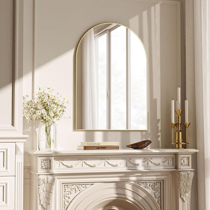 VooBang Arched Wall Mirror, 24 x 36 inch Arch Bathroom Mirror, Wall Mounted Vanity Mirror with Arch Metal Frame, Modern Bathroom Vanity Mirror for Bedroom, Living Room, Hanging or Leaning, Black
