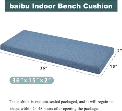 baibu 48 Inch Bench Cushion, Dual-Layer Design Memory Foam Indoor Bench Cushion, Non-Slip Standard Size Rectangle Seat Pad with Ties, 48x16x2Inch, Beige