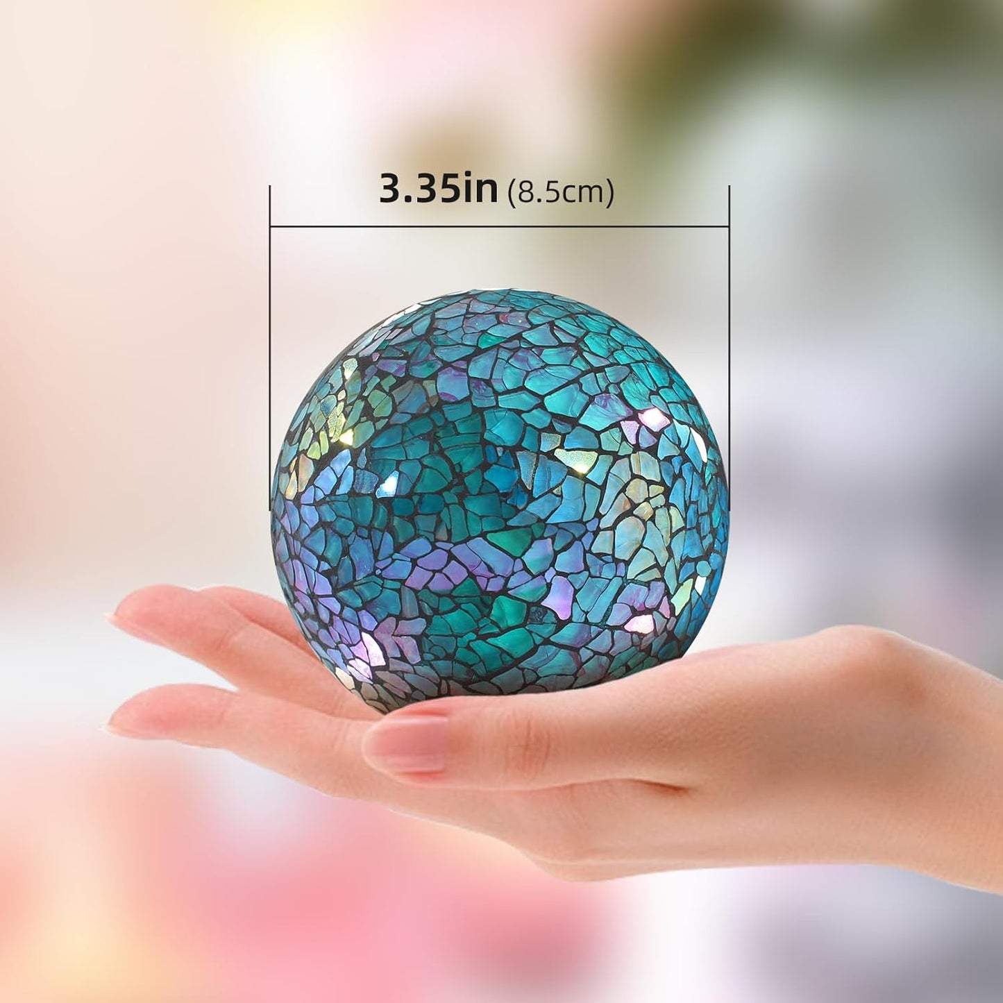 3Pcs Mosaic Glass Orbs Decorative Balls Set 8.5cm/3.35inch Blue Sphere Wedding Party Home Decor Table Centerpiece