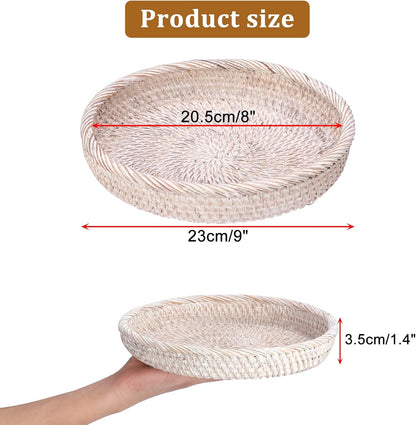 Hipiwe Small Key Basket Bowl for Entryway 7.6" Round Woven Wicker Basket Fruit Serving Tray Woven Basket Wall Decor Rattan Organizer Basket for Keys, Wallet,Whitewash