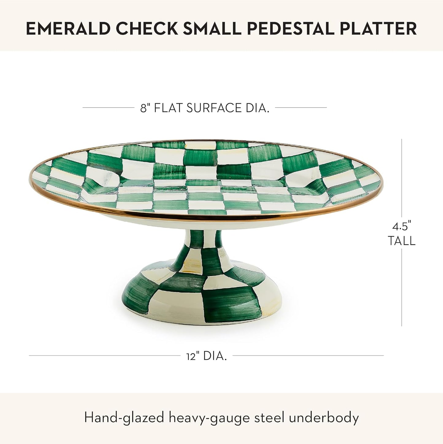 MACKENZIE-CHILDS Enamel Pedestal Serving Platter, Decorative Serving Dish for Food, Small, Black-and-White Courtly Check