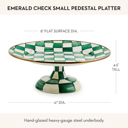 MACKENZIE-CHILDS Enamel Pedestal Serving Platter, Decorative Serving Dish for Food, Small, Black-and-White Courtly Check