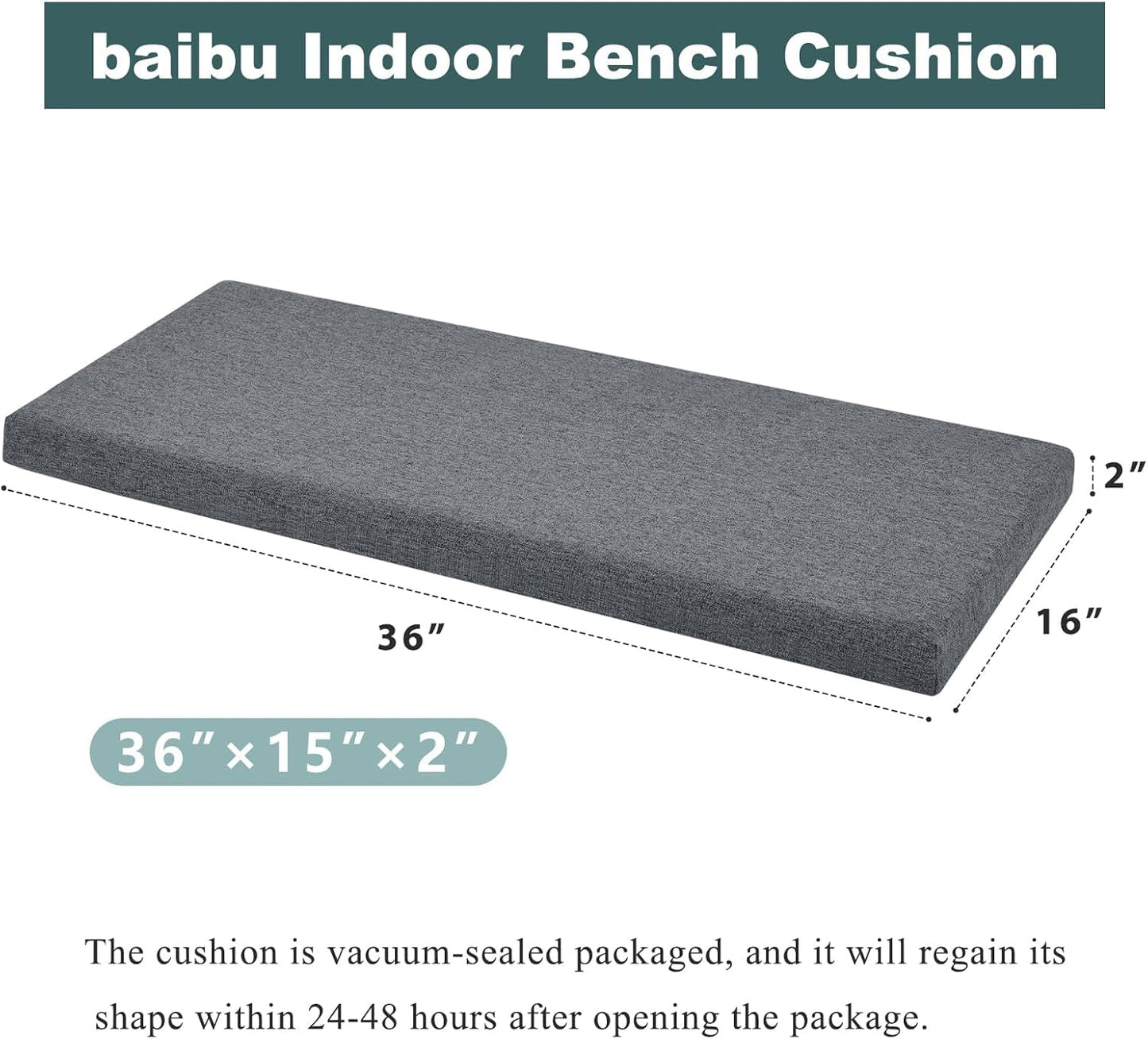 baibu 48 Inch Bench Cushion, Dual-Layer Design Memory Foam Indoor Bench Cushion, Non-Slip Standard Size Rectangle Seat Pad with Ties, 48x16x2Inch, Beige