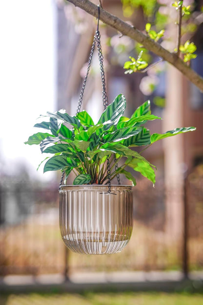 Melphoe 2 Pack Self Watering Hanging Planters Indoor Flower Pots, 6.5 Inch Outdoor Hanging Basket, Plant Hanger with 3Hooks Drainage Holes for Garden Home (Emerald)