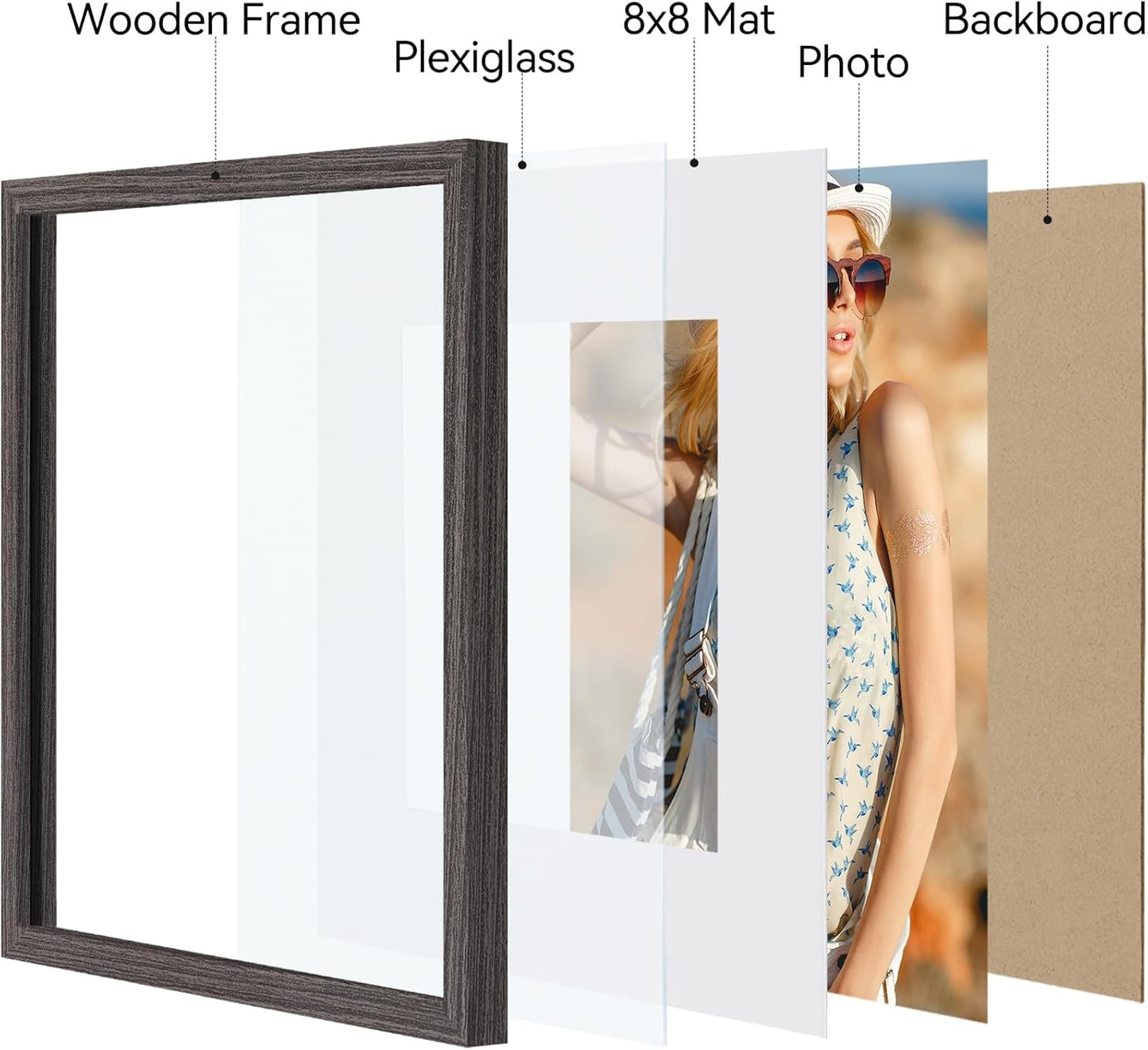 Vittanly 11x14 Picture Frame, Display Pictures 8x10 with Mat or 11x14 without Mat, Photo Frame for Wall Mounting, Black, 1 Pack - Colors B