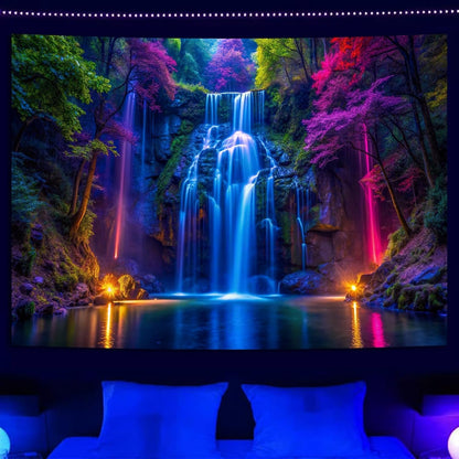 Miytal Blacklight Waterfall Tapestry - UV Reactive Glow in the Dark Neon Forest Wall Hanging, Vibrant Nature Landscape Wonderland for Bedroom, Living Room Decor - 51.2" x 59.1"