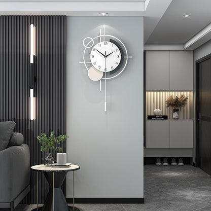 Wall Clock for Living Room Decor Decorative Wall Clock with Pendulum Silent Quartz Battery Operated Black Metal Large Clock for Dining Room,Kitchen,Home,Bathroom,Bedroom,13.8x21.3 in