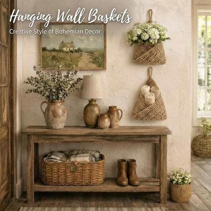 Honeydak Boho Decor Hanging Wall Baskets for Kitchen 3 Pack Teardrop Baskets with Hooks Storage Fruit Onion Vegetable Potato for Home 3 Sizes(Linen,Teardrop,Jute)