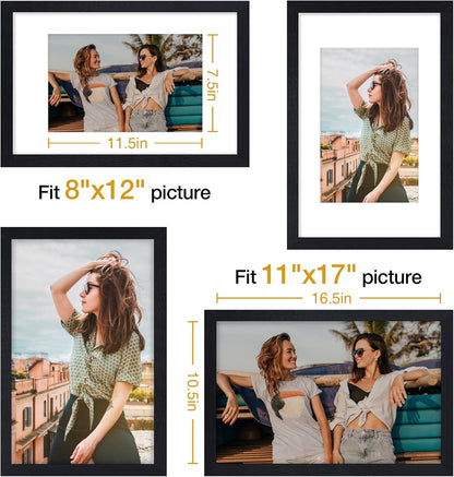 Vittanly 11x14 Picture Frame, Display Pictures 8x10 with Mat or 11x14 without Mat, Photo Frame for Wall Mounting, Black, 1 Pack - Colors A