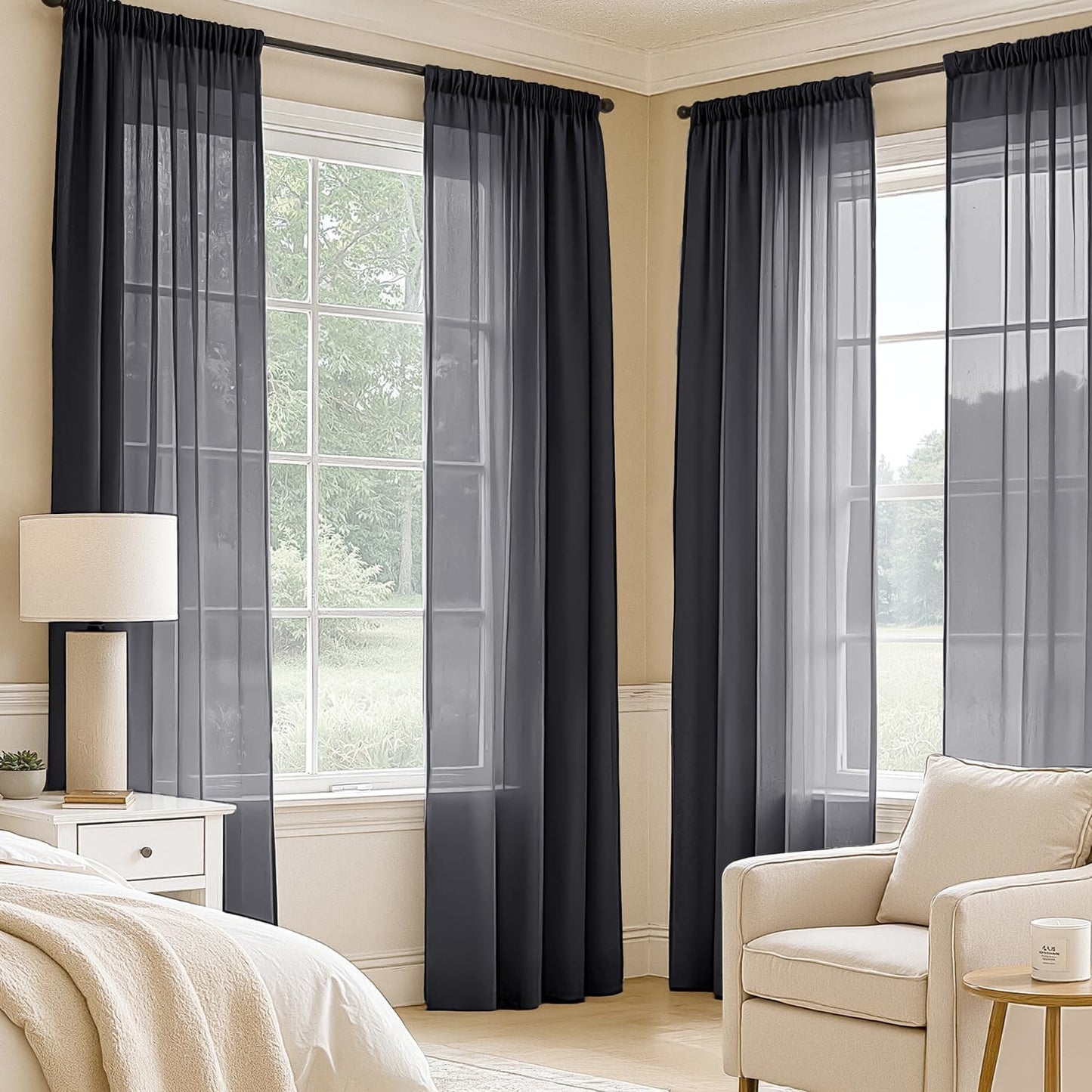 MIULEE White Sheer Curtains 84 Inches Long, 4 Panels Set, Light Filtering Rod Pocket Voile Drapes for Living Room and Bedroom, Airy Soft Fabric Window Treatments, 42 x 84 Inches