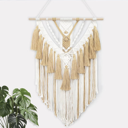 Gliterra Large Macrame Wall Hanging Handmade Boho Tapestry 43"x32" - Wall Art Decor for Living Room, Bedroom, Wedding (beige)