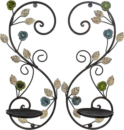 Wall Sconces Candle Holder Set of 2, Antique Multi-Color Leaf Branch Wall Mount Hanging Metal Wall Candle Holder Candle Sconce for Living Room Dining Room…