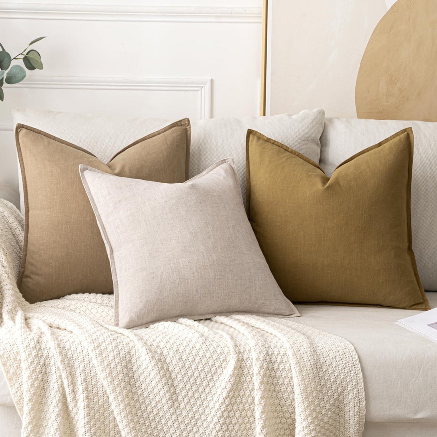 MIULEE Decorative Linen Euro Sham Pillow Covers 26x26 Cream White Boho Farmhouse Neutral Couch Throw Pillows for Bed Pack of 2 Accent Modern Pillowcase Sofa Livingroom Home Decor