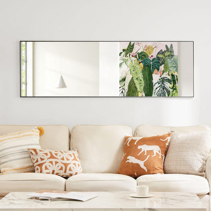OLIXIS Black Arched Full Length Mirror 60"x16" for Bedroom, Full Body Mirror with Stand, Hanging or Leaning for Wall, Aluminum Alloy Thin Frame Floor Standing for Living Room