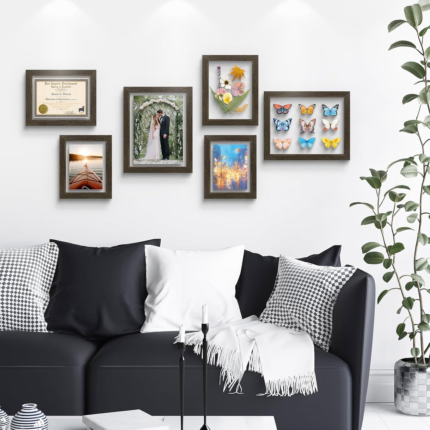 Golden State Art, 11X14 Floating Picture Frame, Black Wood Frame Display Any Size Photo Up To 11X14, Pressed Flower Frames with Hanging Hardware - Horizontal And Vertical Formats for Wall