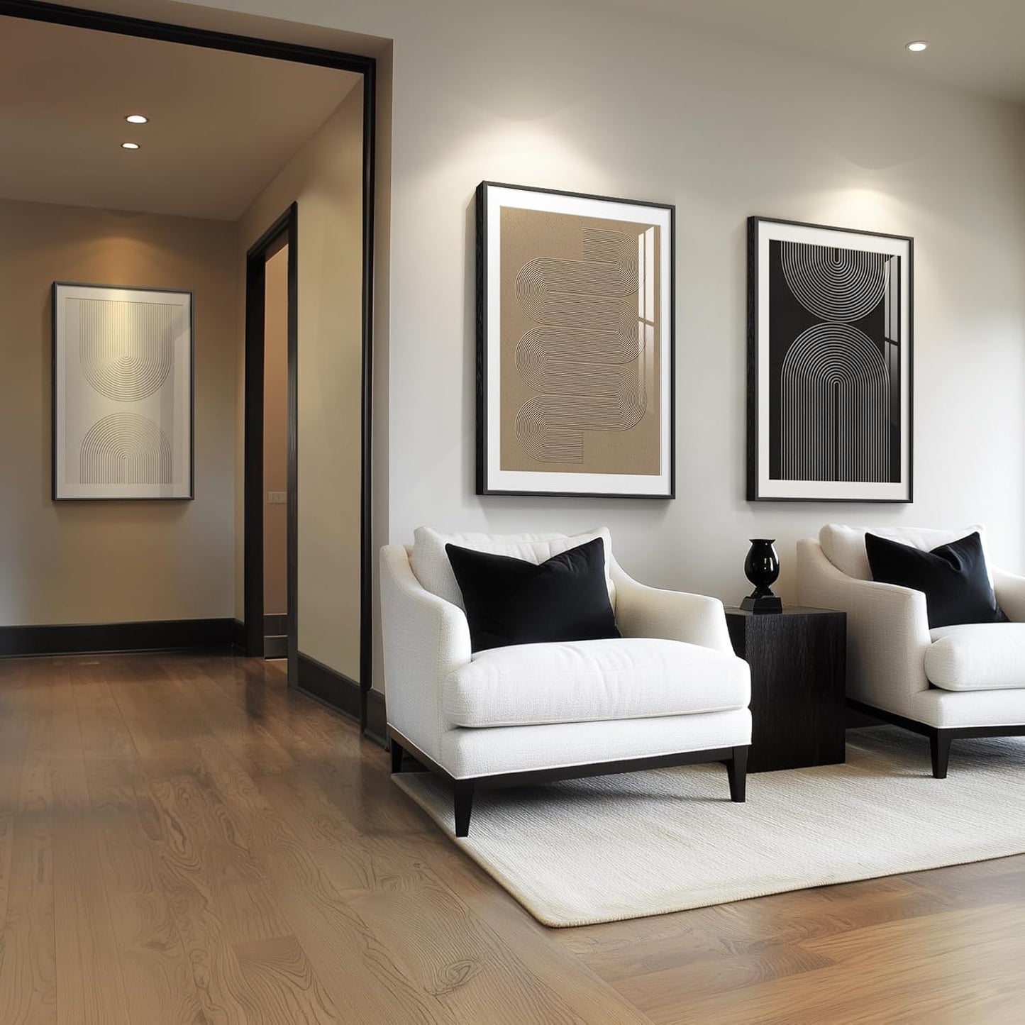 Large Framed Black and White Abstract Wall Art for Living Room, 3 Piece Big Modern Canvas Prints Paintings Artwork for Walls, Minimalist Abstract Art Pictures for Hallway, Office Wall Decor 24x36 In