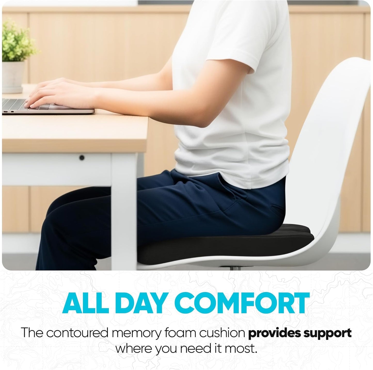 FORTEM Seat Cushion, Office Chair Cushion, Memory Foam Car Seat Cushions, Sciatica Coccyx Tailbone Pain Relief, Chair Cushions for Back Support, Sitting Pad for Gaming, Washable Cover, Non Slip
