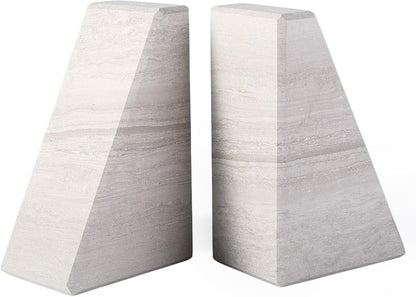 Karibiber Travertine Bookends for Heavy Books, Marble Decorative Bookends for Shelves, Heavy-Duty Stone Book Ends for Hardback Book & Cookbooks, Unique Book Stopper & Holder, Travertino Italy
