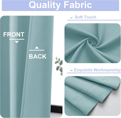 Simplebrand Ava Sage Green Blackout Curtains for Bedroom 63 Inch Length 2 Panels Set, Solid Thermal Insulated Energy Saving Rod Pocket Window Treatment Curtains Blackout Drapes, W40 x L63 Inch, Sage - Colors A