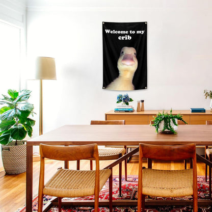 ILINJAU Welcome To My Crib Flag Funny Duck Tapestry 2x3Ft Indoor Outdoor Wall Art Tapestry for Bedroom Teens Room Decoration Living Room Bedroom