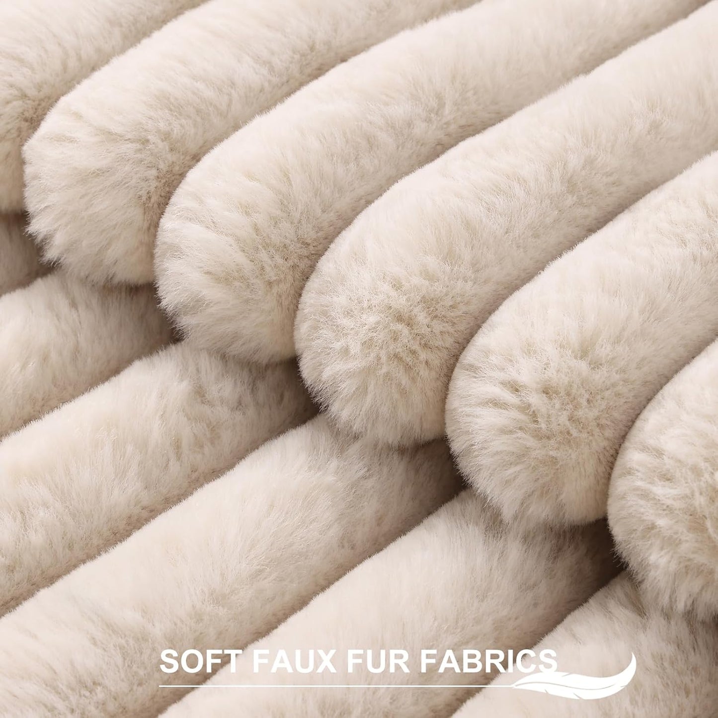 Pallene Faux Fur Plush Throw Pillow Covers 18x18 Set of 2, Luxury Soft Fluffy Striped Decorative Pillow Covers for Sofa, Couch, Living Room, Cream White