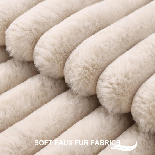 Pallene Faux Fur Plush Throw Pillow Covers 18x18 Set of 2, Luxury Soft Fluffy Striped Decorative Pillow Covers for Sofa, Couch, Living Room, Cream White