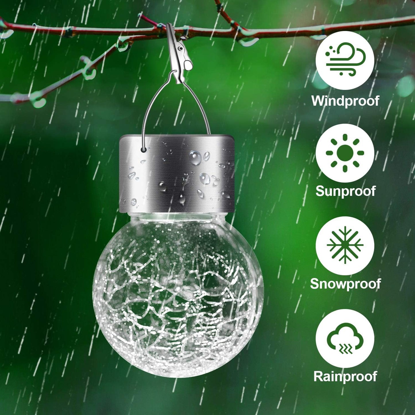 Solar Outdoor Lights Decorative 12 Pack, Hanging Solar Garden Lights Waterproof, Solar Powered Globe Cracked Glass Ball Lantern for Yard Patio Fence Tree Umbrella Holiday Decoration, Warm White