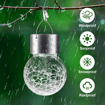 Solar Outdoor Lights Decorative 12 Pack, Hanging Solar Garden Lights Waterproof, Solar Powered Globe Cracked Glass Ball Lantern for Yard Patio Fence Tree Umbrella Holiday Decoration, Warm White