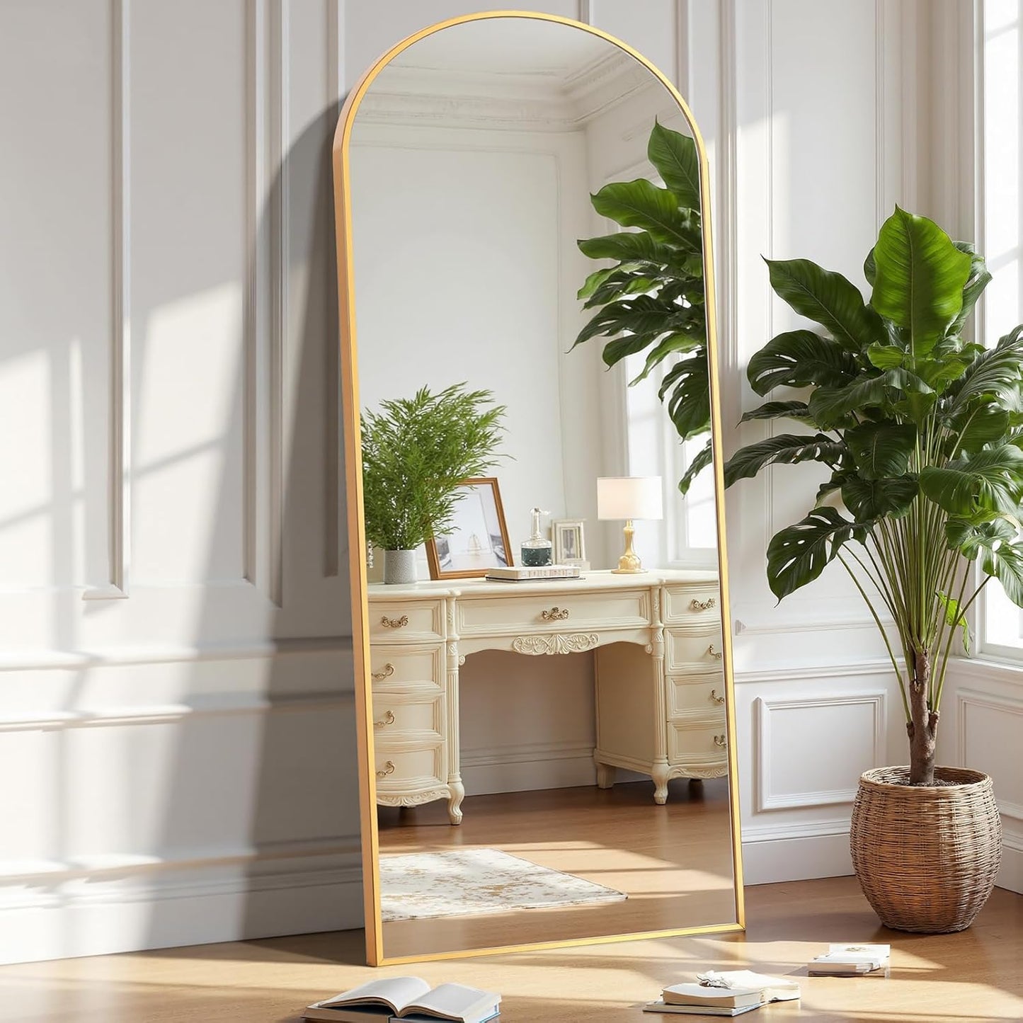 OLIXIS Black Arched Full Length Mirror 60"x16" for Bedroom, Full Body Mirror with Stand, Hanging or Leaning for Wall, Aluminum Alloy Thin Frame Floor Standing for Living Room