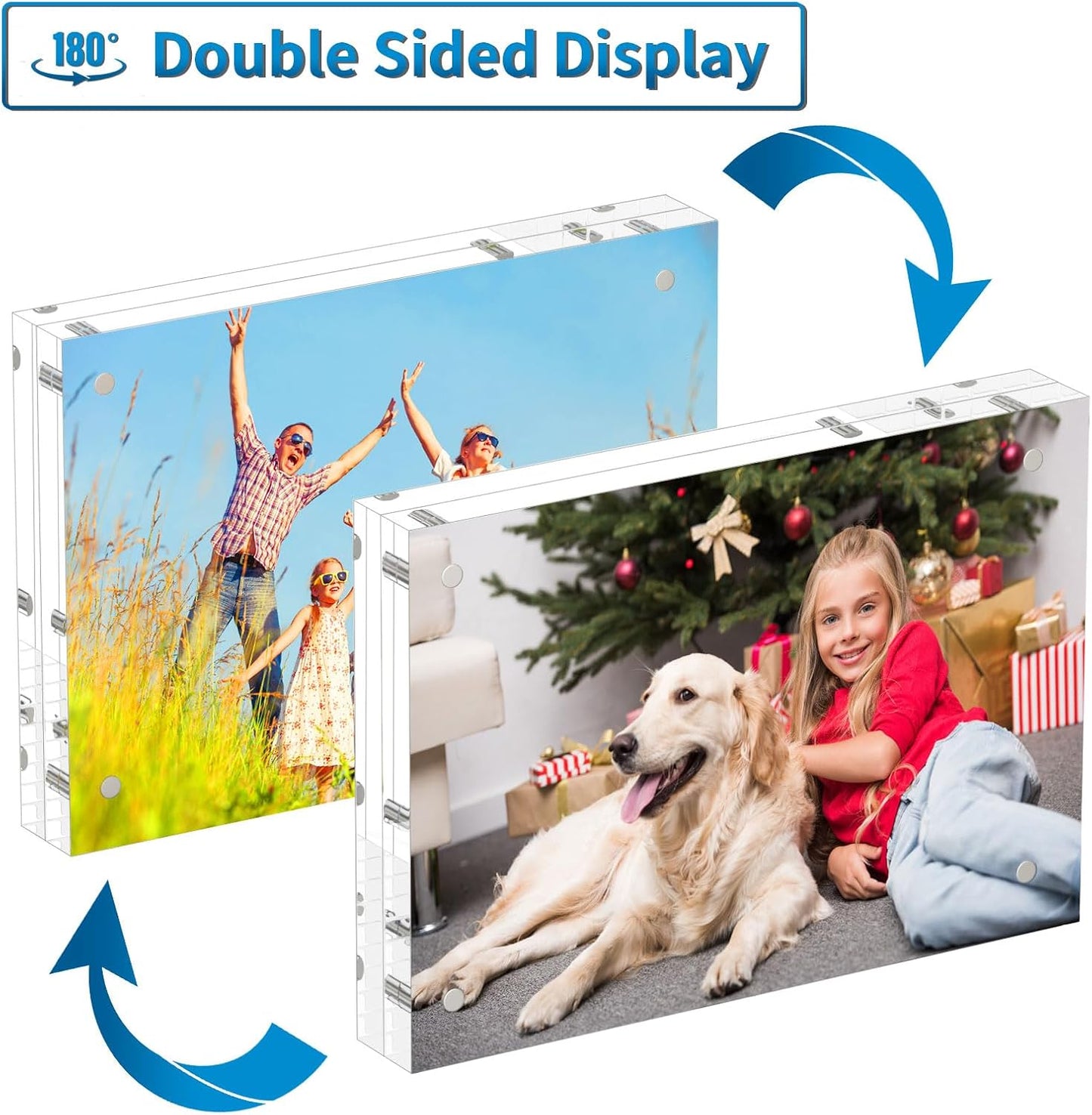 AITEE 4x6 Acrylic Picture Frames 3 Pack, 20% Thicker Block, Clear Picture Frames Freestanding Double Sided Magnetic Acrylic Lucite Frameless Transparent Square Frame Gift for Desktop Display