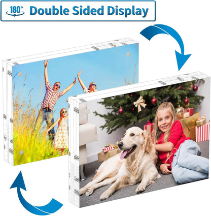 AITEE 4x6 Acrylic Picture Frames 3 Pack, 20% Thicker Block, Clear Picture Frames Freestanding Double Sided Magnetic Acrylic Lucite Frameless Transparent Square Frame Gift for Desktop Display