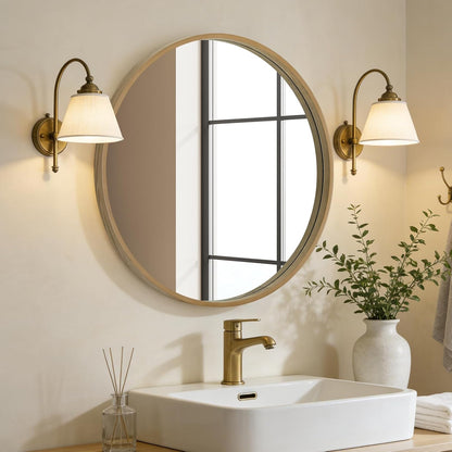 WallBeyond Wood Round Mirror with Wood Frame 24 inch Circle Wall Mirror for Bathroom Round Wall Mirror for Wall Decor, Vanity, Entryway Living Room (Walnut)