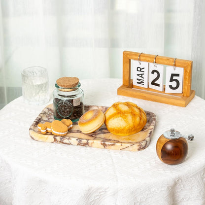 Marble Vanity Tray for Dresser Organizer, Travertine Bathroom Tray Countertop, Beige Decorative Serving Trays, Kitchen Sink Storage, Jewelry & Perfume Holder(Travertino Romano)