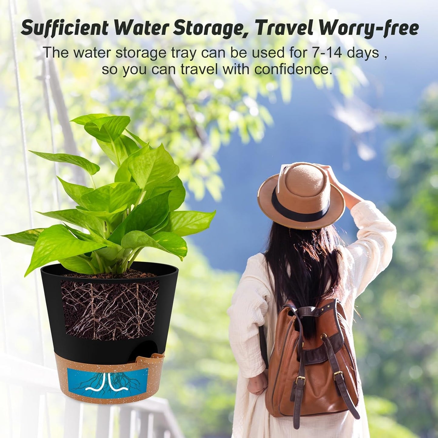 YNNICO Indoor Self Watering Planters with Drainage Holes and Saucers, 8, 7, 6.5, 6, 5.5, 5 Inches, Black, 6 Pots
