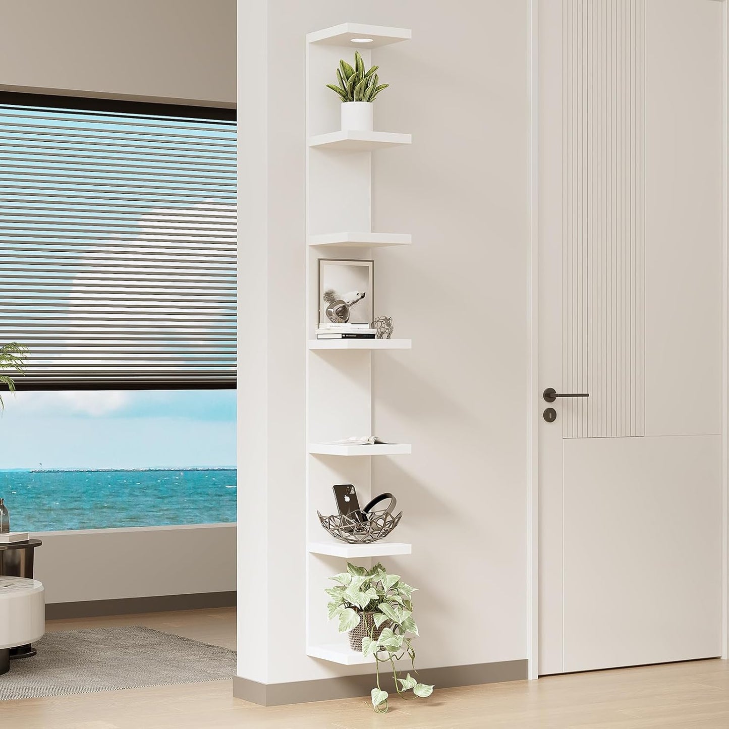 LitaEther Versatile 7 Tier Wall Shelf Unit,White Lack Wall Shelf,Display Floating Shelf with LED Remote Control Light