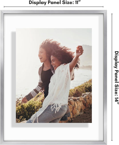 Americanflat Aluminum 11x14 Floating Picture Frame with Shatter-Resistant Glass - Use as 8x10 Picture Frame or Display 11x14 Photo - Signature Float Collection - Photo Frames for Wall Display - Black