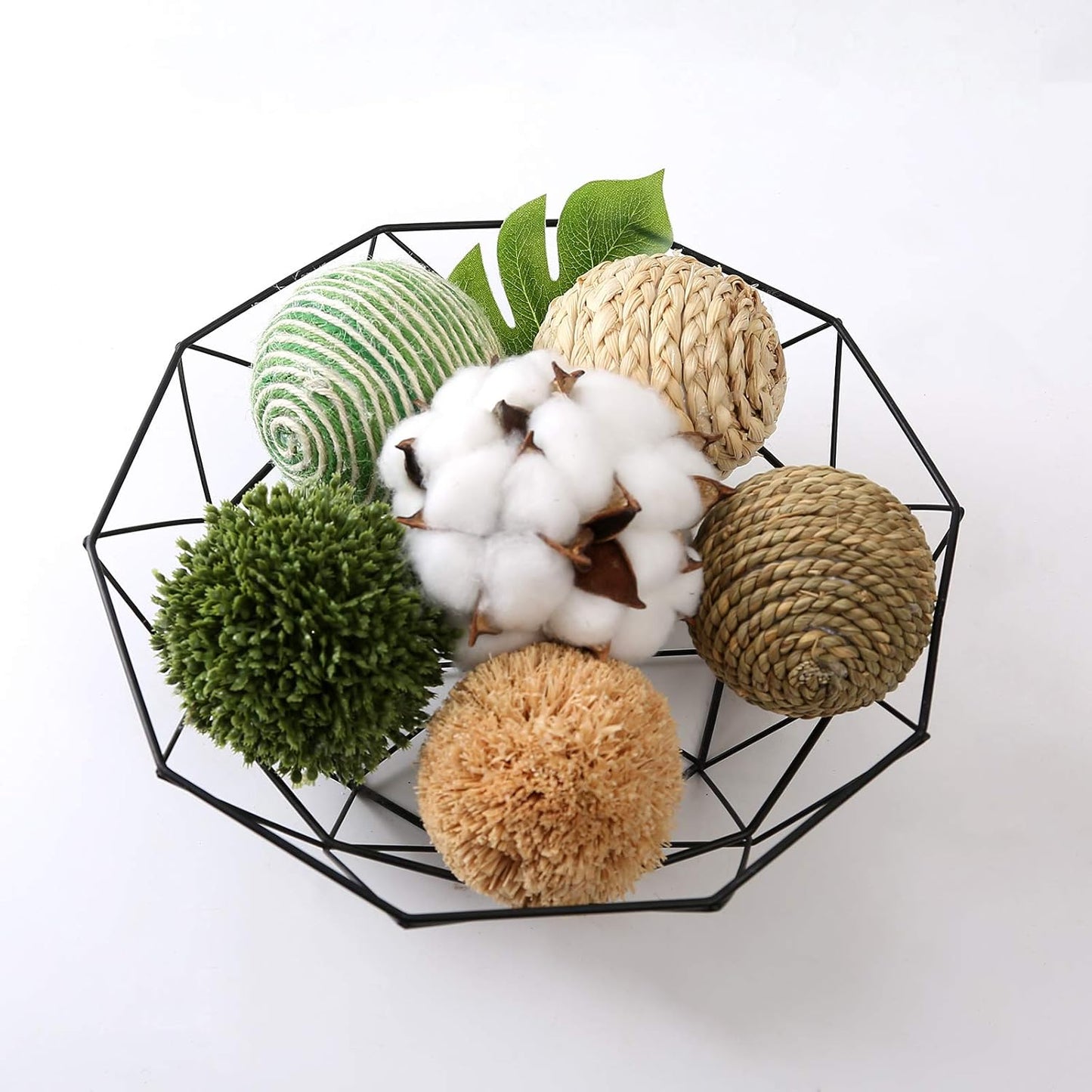 6pcs 3.5inch Woven Wicker Rattan Balls Decorative Ball Twig Orbs Green Orbs Vase Bowl Filler for Tabletop Decor (Beige White)