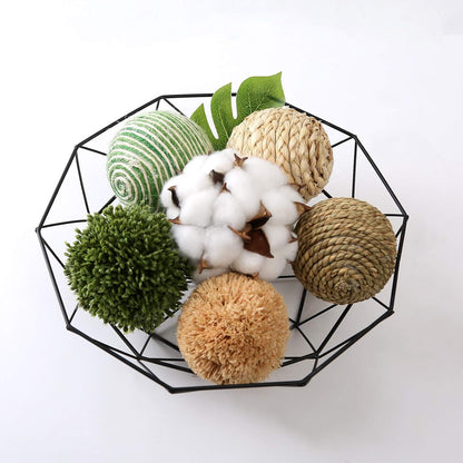 6pcs 3.5inch Woven Wicker Rattan Balls Decorative Ball Twig Orbs Green Orbs Vase Bowl Filler for Tabletop Decor (Beige White)