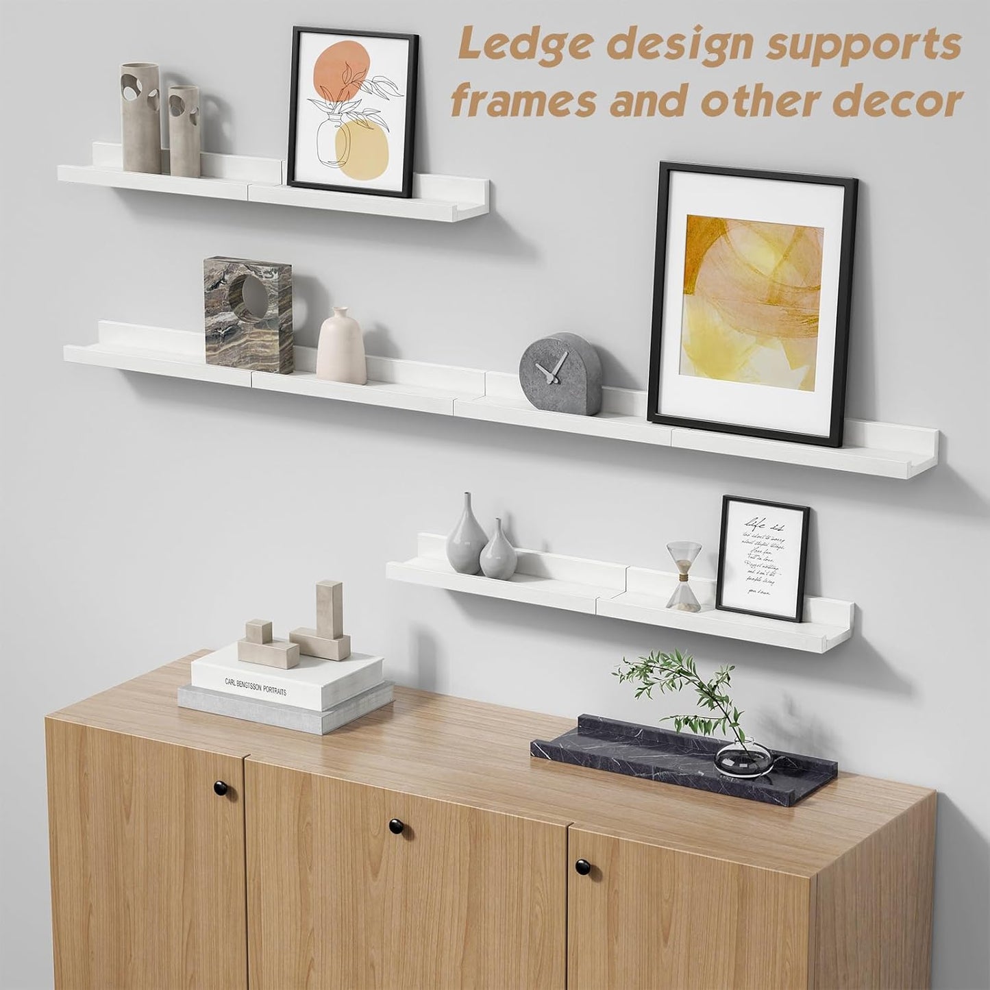 Forbena 36 Inch Floating Shelves for Wall 4-Pack, Large Nursery Book Shelves Bookshelf for Kids Bedroom, Long Picture Ledge Shelf with Lip for Living Room Photo Frames Art Display (White Solid Wood)