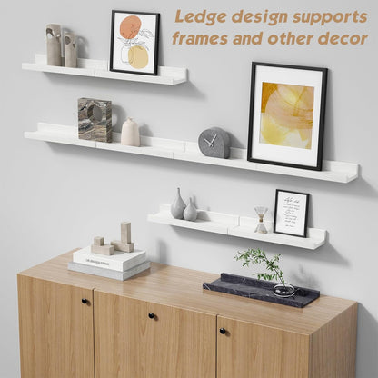 Forbena 36 Inch Floating Shelves for Wall 4-Pack, Large Nursery Book Shelves Bookshelf for Kids Bedroom, Long Picture Ledge Shelf with Lip for Living Room Photo Frames Art Display (White Solid Wood)