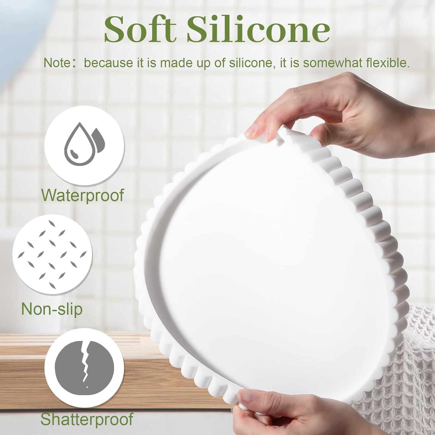 Round Bathroom Tray Silicone Kitchen Counter Decor Vanity Organizer Decorative Coffee Table Tray for Perfume, Candle, Soap Dish, 9 Inch, Black